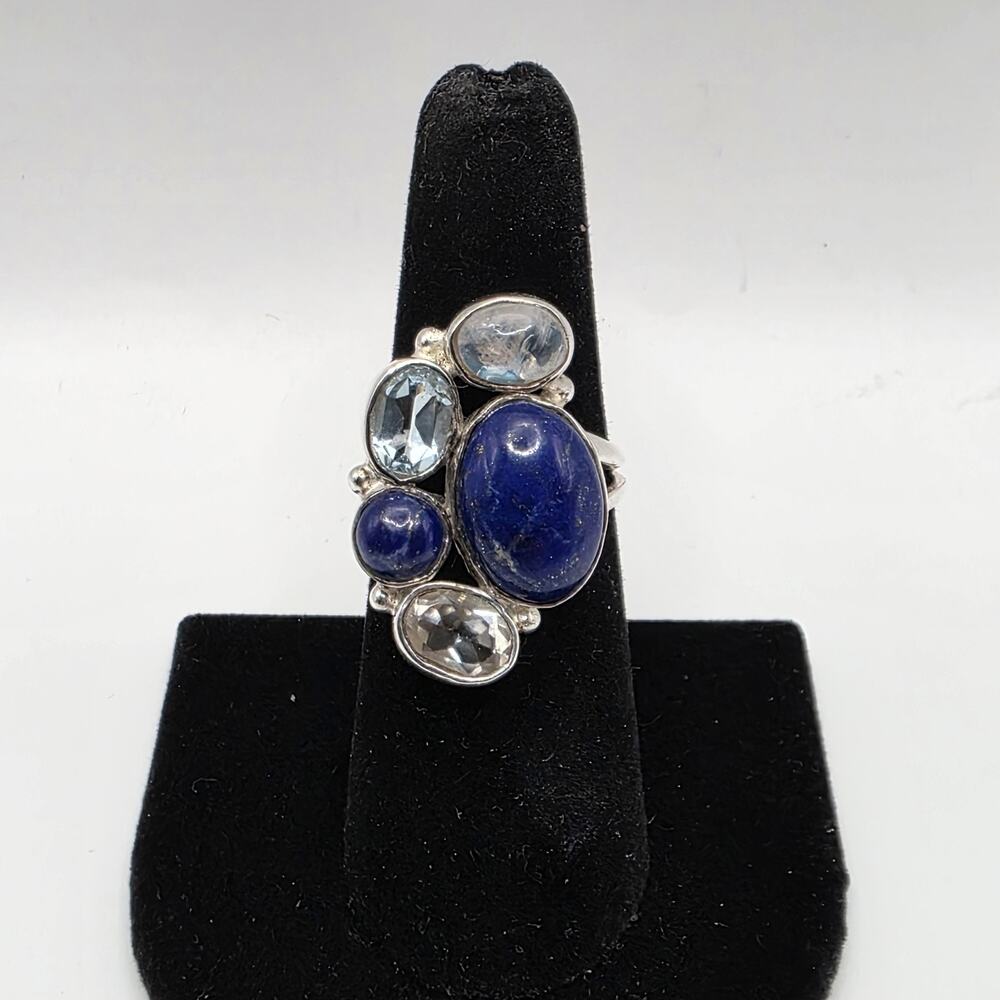 Artisan Crafted 925 Sterling Silver Lapis Moonstone And Blue Topaz Ring Sz 7